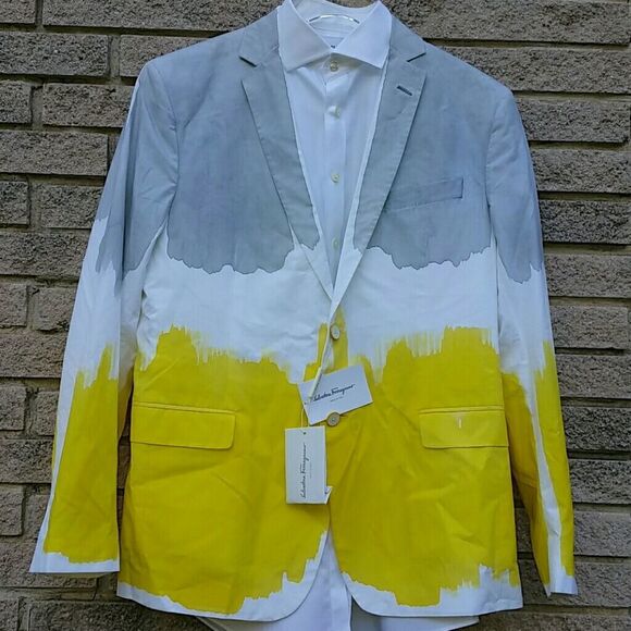 Salvatore Ferragamo men 42R Gray, White, and Yellow Blazer sport coat in… - Picture 1 of 8